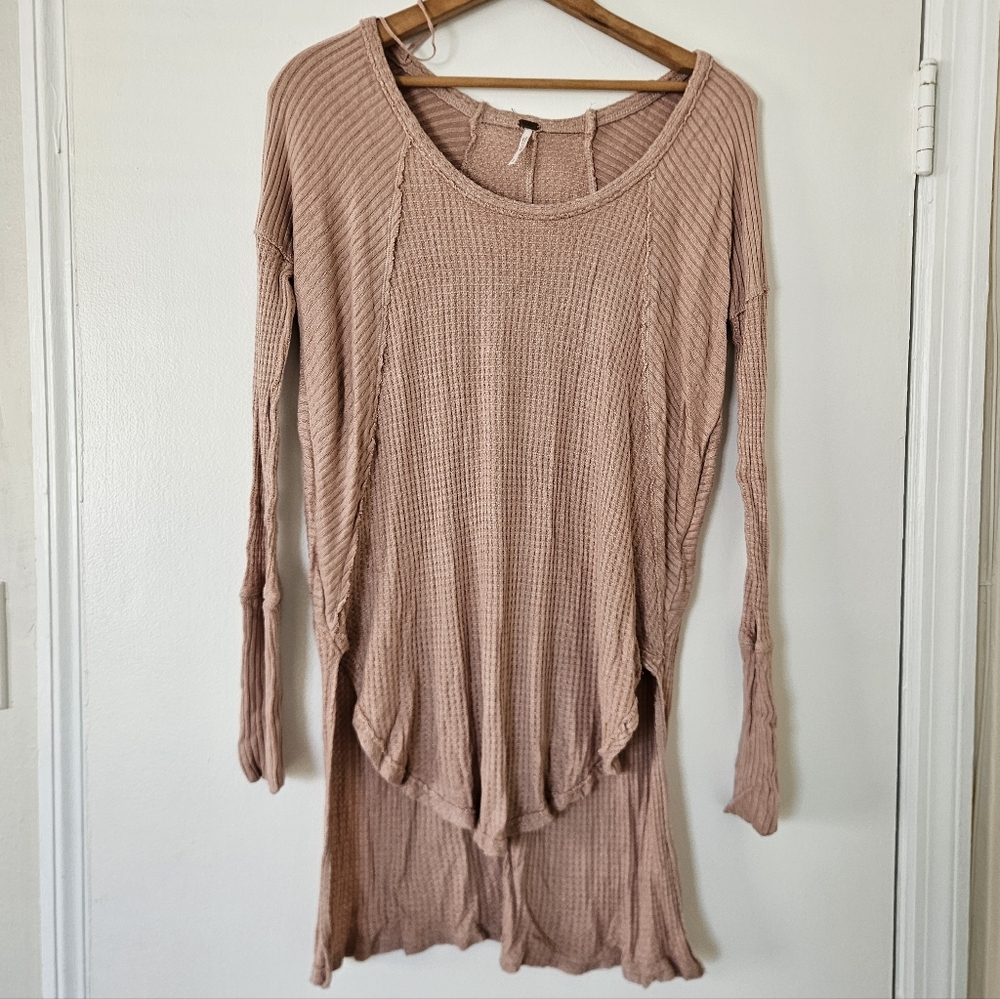 Free People Womens Top S Mauve Pink Drippy Thermal Waffle Knit Boho Casual